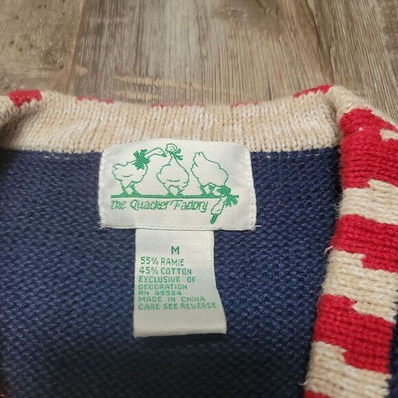 THE QUACKER FACTORY Cardigan M Red White Blue Sequins American Flag Patriotic - Picture 3 of 6